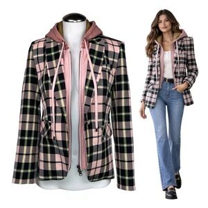 $698 VERONICA BEARD Plaid Dickey Blazer Jacket Sz 2 Pink/Black